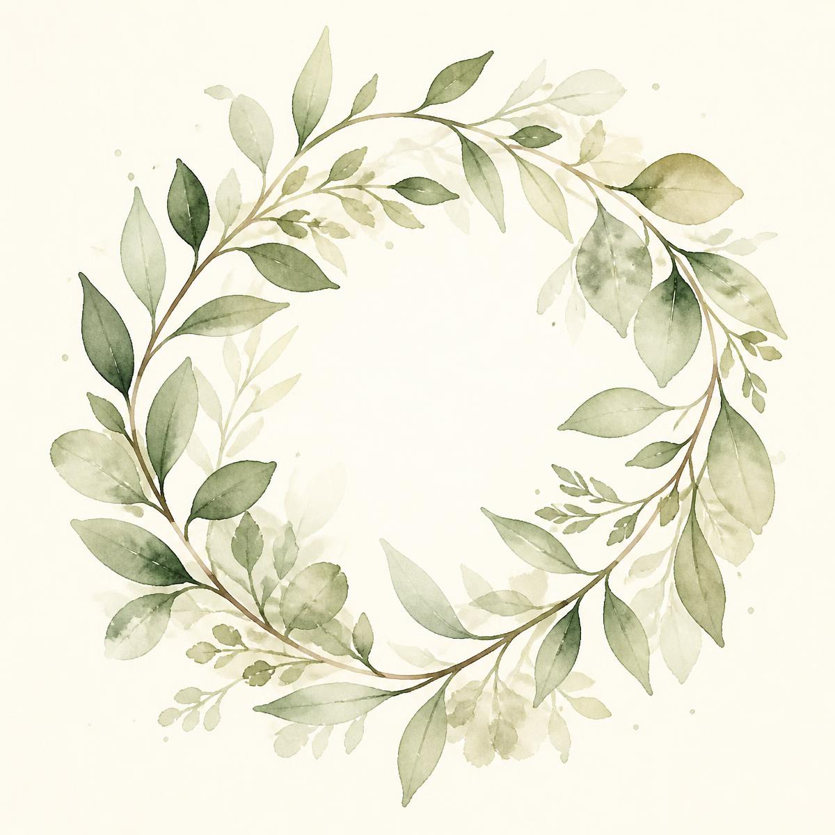 Watercolour botanical wash in muted green tones